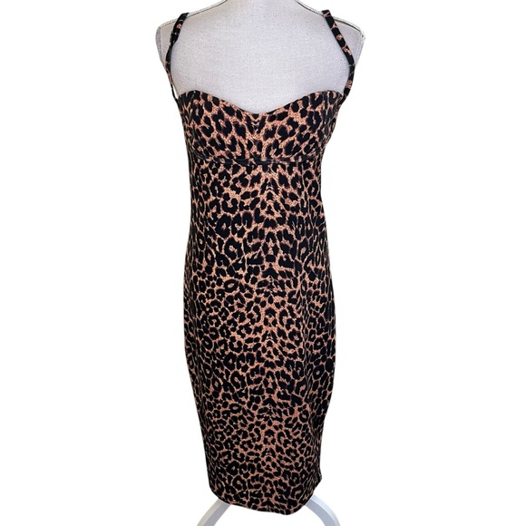 Pretty Little Thing Leopard Print Stretch Strappy Body Con MIdi Dress 12 - Picture 2 of 11
